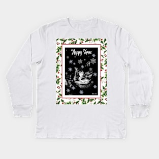 Cat enjoying a snowstorm Kids Long Sleeve T-Shirt